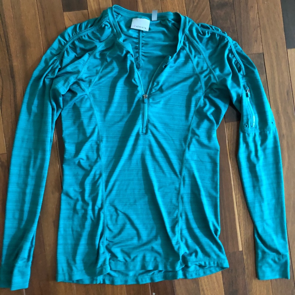 Athleta Womens Striped 1/2 Zip Crew Neck Long Sleeve Athletic Fit Jacket Small